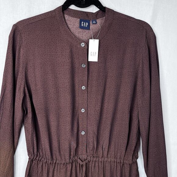 NWT GAP Brown Mini Tiered Dress Sz Small TALL Contemporary Drawstring Breathable - Picture 5 of 13
